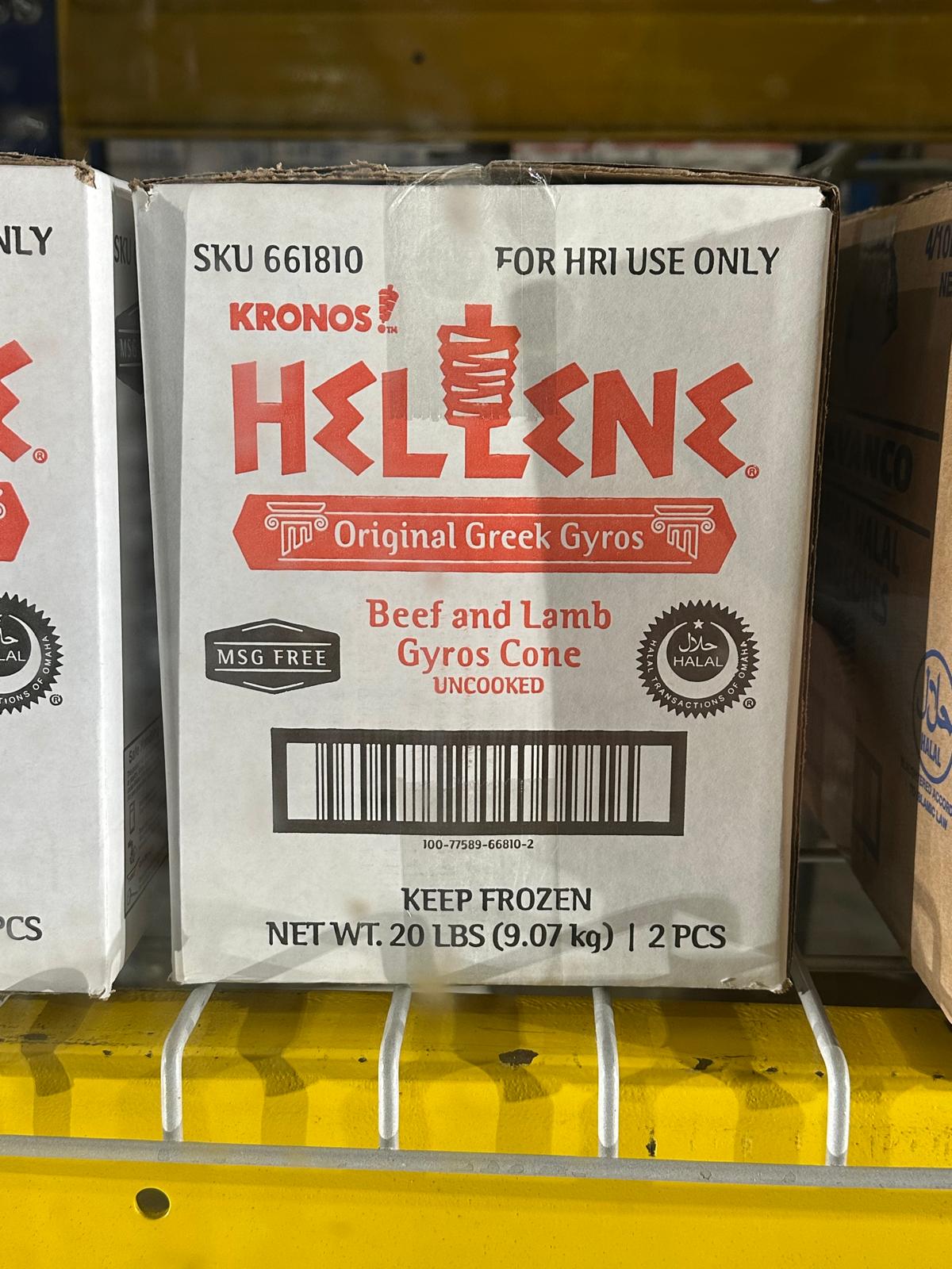 Halal Beef and Lamb
Gyros Cone
UNCOOKED
Frozen
HELLENE KRONOS brand
20 lbs