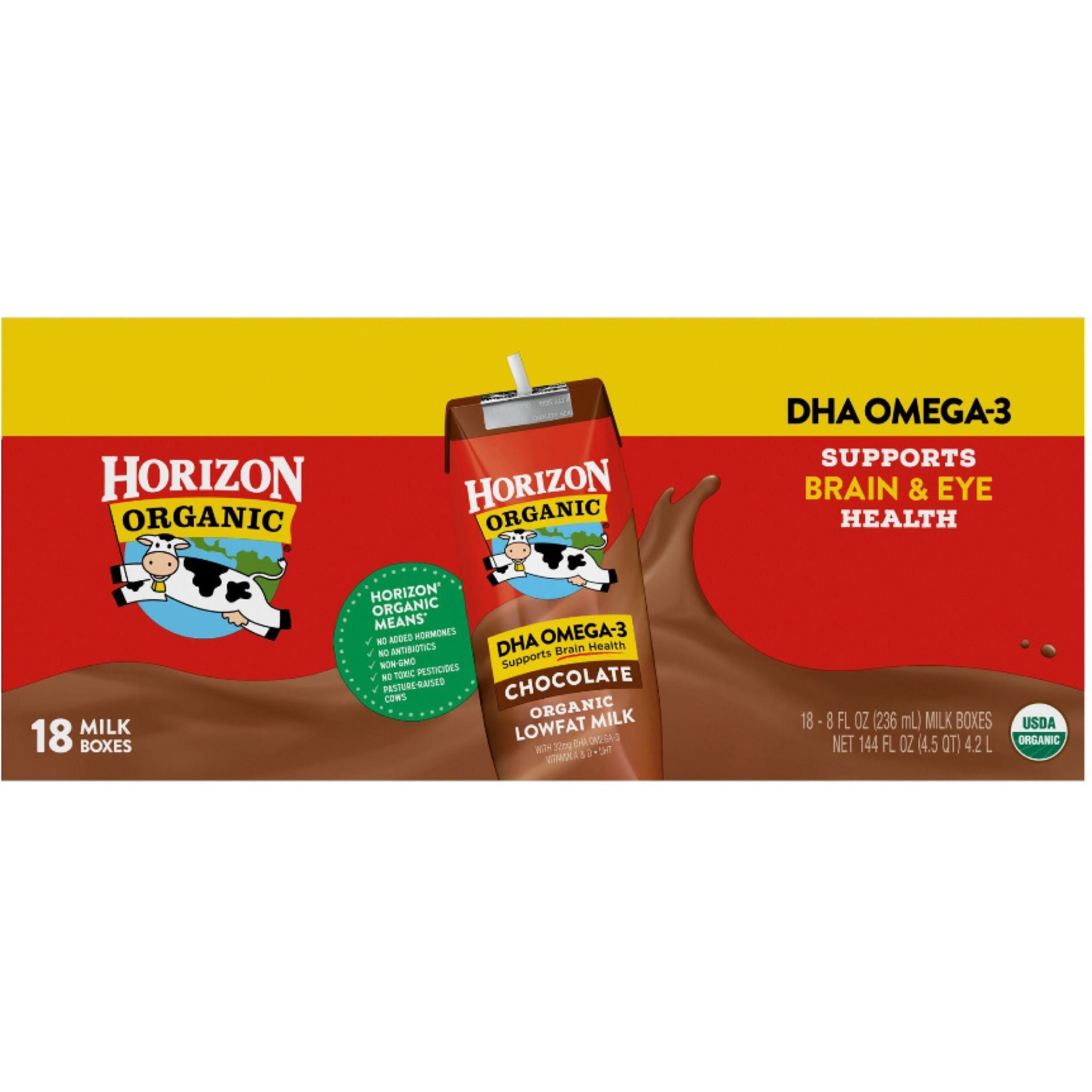 Horizon Organic Shelf-Stable 1% Low Fat Milk Boxes with DHA Omega-3, Chocolate, 18 pk./8 fl. oz.